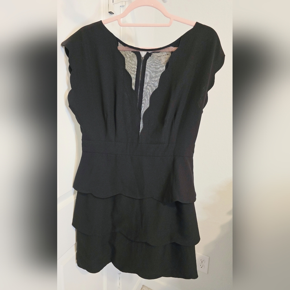 Anthropologie Black Scallop-Tier Mini Dress